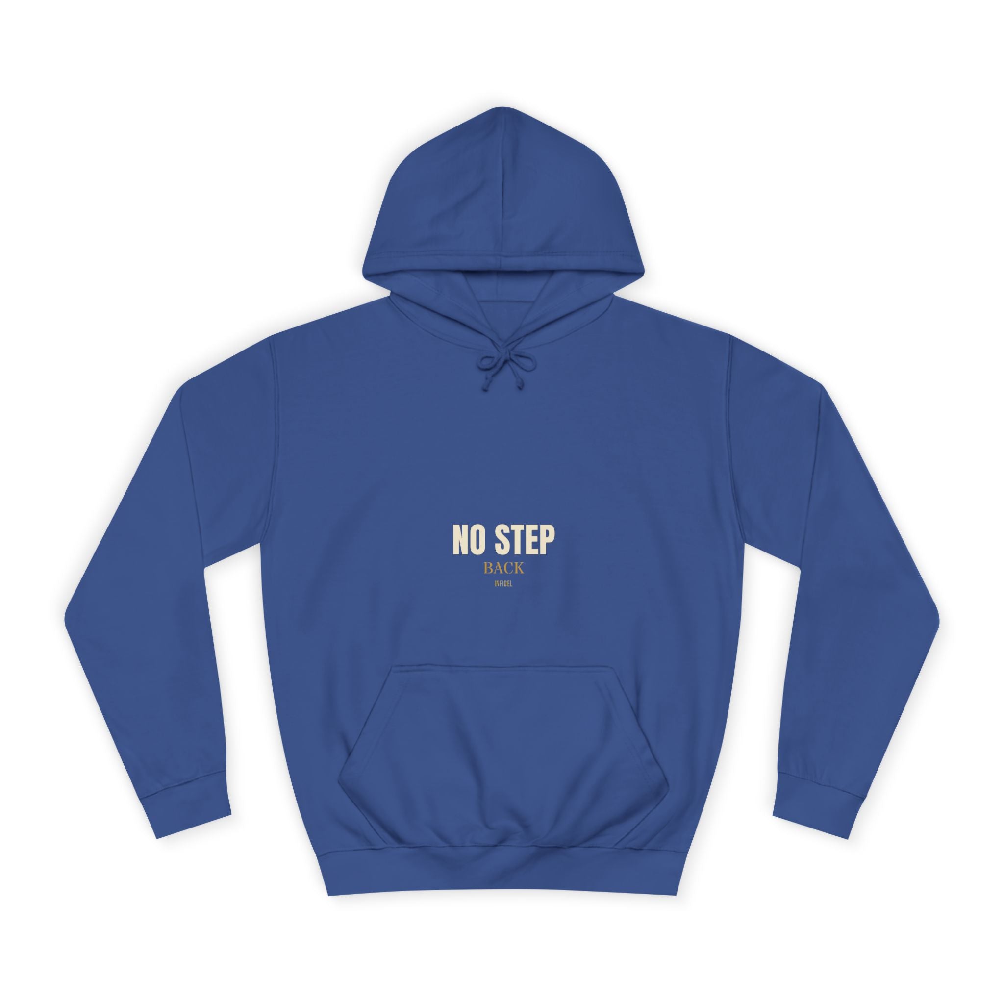 NO STEP BACK Hoodie — Heavyweight pullover hoodie, 100% cotton, embroidered design