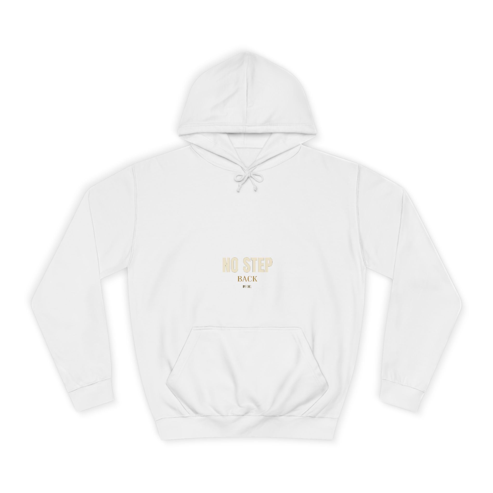 NO STEP BACK Hoodie — Heavyweight pullover hoodie, 100% cotton, embroidered design